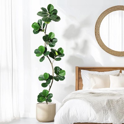 Whizmax Artificial Fiddle Leaf Fig Tree, Faux Trees with Fake Plants Fiddle Leaves Greenery with White Planter for Home Office Decor