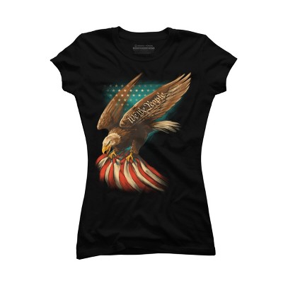 Junior's Design By Humans July 4th American Eagle Carrying Flag By paxdomino T-Shirt