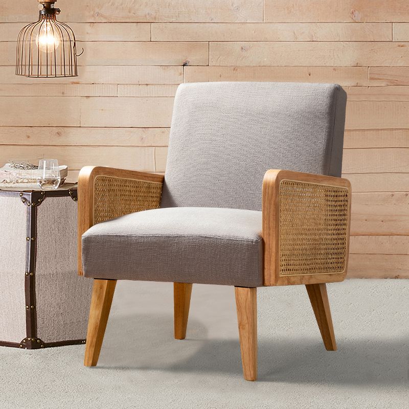 Chloé Cane Arm Chair with Wood Base Living Room Upholstered Accent Chair with Rattan Armrest | Karat Home, 4 of 14