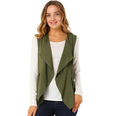 Allegra K Women's Sleeveless Vest Drawstring Waist Shawl Collar Zip Up Jacket