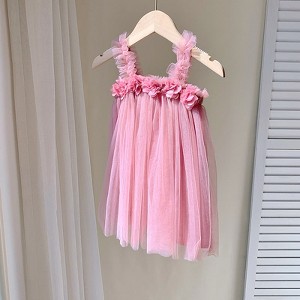 MyKids-USA Summer Baby Kids Girls Sleeveless 3D Flowers Mesh Strap Dress - 1 of 4
