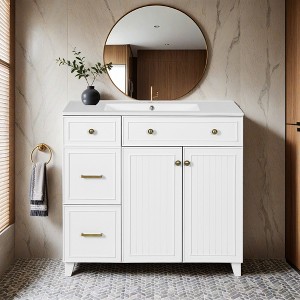 36" Bathroom Vanity with Ceramic Sink, Standard and Double-Layer Drawers, Soft Close Doors, Adjustable Shelves - Leovsnove - 1 of 4