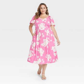 Womens Plus Size Long Sleeve Embroidered A-Line Dress - Knox Rose