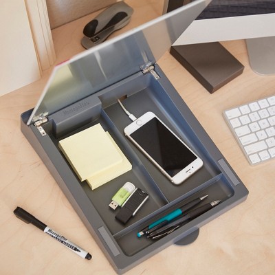 Tempered Glass Magnetic Dry-Erase Desk Organizer, 14" White