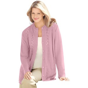 Woman Within Plus Size Long-Sleeve Pointelle Cardigan - 1 of 4