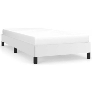 vidaXL Twin Bed Frame, Faux Leather Upholstered Platform Bed Frame, White, No Mattress - 1 of 4