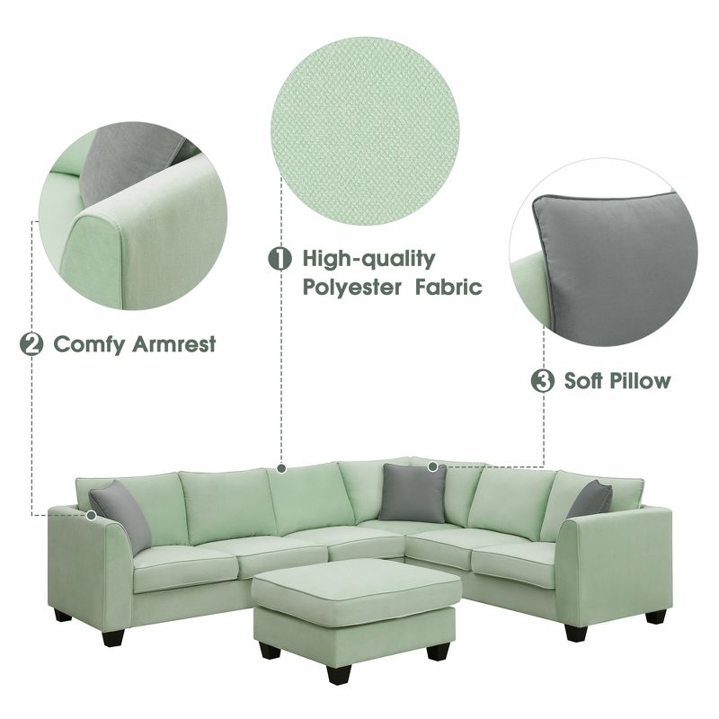 Modular Sectional Sofa 7 Seats with Ottoman L Shape Fabric Sofa Corner Couch Set with 3 Pillows-ModernLuxe, 5 of 14