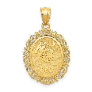 Black Bow Jewelry 14k Yellow Gold Filigree Oval Leo the Lion Zodiac Pendant, 20mm - 1 of 4