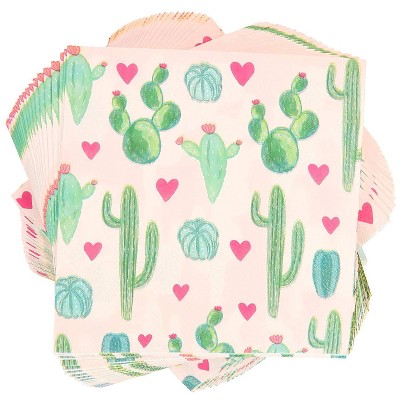 Sparkle and Bash 100 Pack Cactus Disposable Luncheon Paper Napkins 6.5" for Birthday Fiesta Party Decorations