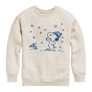 Boys' - Peanuts - Snow Snoopy And Woodstock Graphic Long Sleeve Fleece Sweatshirt - 1 of 4