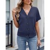 Women Button Casual Cardigan Sweater Loose Classic Short Sleeve Top T-Shirt Spring Summer - 3 of 4