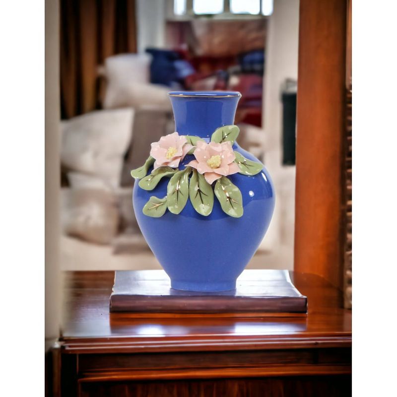 Kevins Gift Shoppe Mini Size Ceramic Columbine Flowers on Blue Vase, 4 of 5