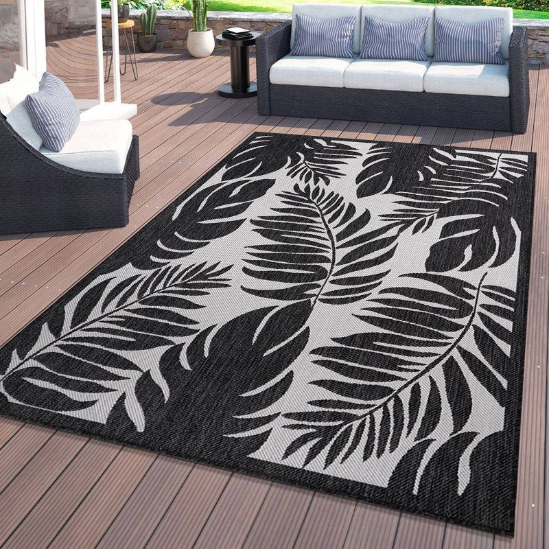 World Rug Gallery Floral Leaves Textured Flat Weave Indoor/Outdoor Area Rug, 3 of 18