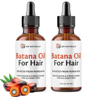 2-Pack M3 Naturals Batana Oil, Unrefined Batana Hair Oil for Healthy Skin & Collagen Production, Moisturizes Scalp & Promotes Hair Strength, 2 fl oz
