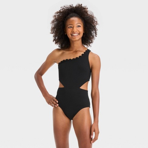 Girls Sweet Scallop One Piece Swimsuit Art Class Black L Target