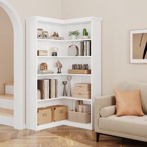 72" L-Shaped Corner Bookshelf, 5-Tier Wood Bookcase , Rustic Storage Shelf with Anti-Tip Design - 1 of 4