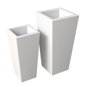 LeisureMod Orna 2-Piece Fiberstone and MgO Clay Planter Set Tapered Square Planter with Drainage Holes - 1 of 4