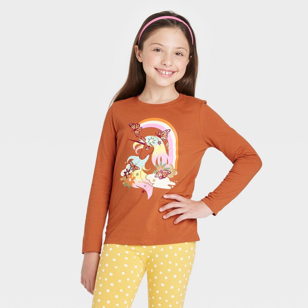 Girls' Size 6 'Unicorn' Long Sleeve T-Shirt - Cat & Jack Cinnamon 