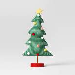 12.75" Fabric Christmas Tree Sculpture with Pom Poms - Wondershop™ Green