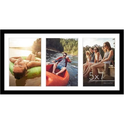 Americanflat Collage Picture Frame in Black MDF with Three Displays of 5" x 7" Wood with Lead Free Glass for Wall - 8" x 16" - 8x16