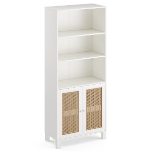 Lyngins 5-Tier Tall Bookshelves with Rattan Doors,Multi-Function Office Bookshelf,Large Wood Display Bookcases for Bedroom,Living Room - 1 of 4