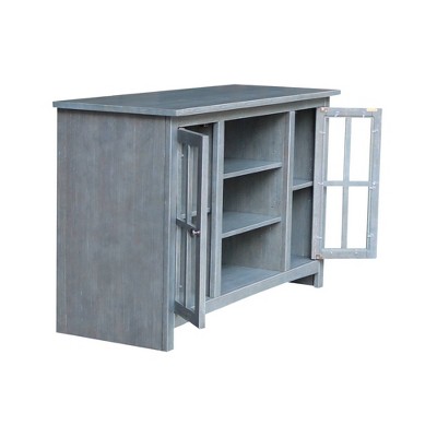 Heather Grey-Antique Solid Wood TV Stand with Cabinet Storage