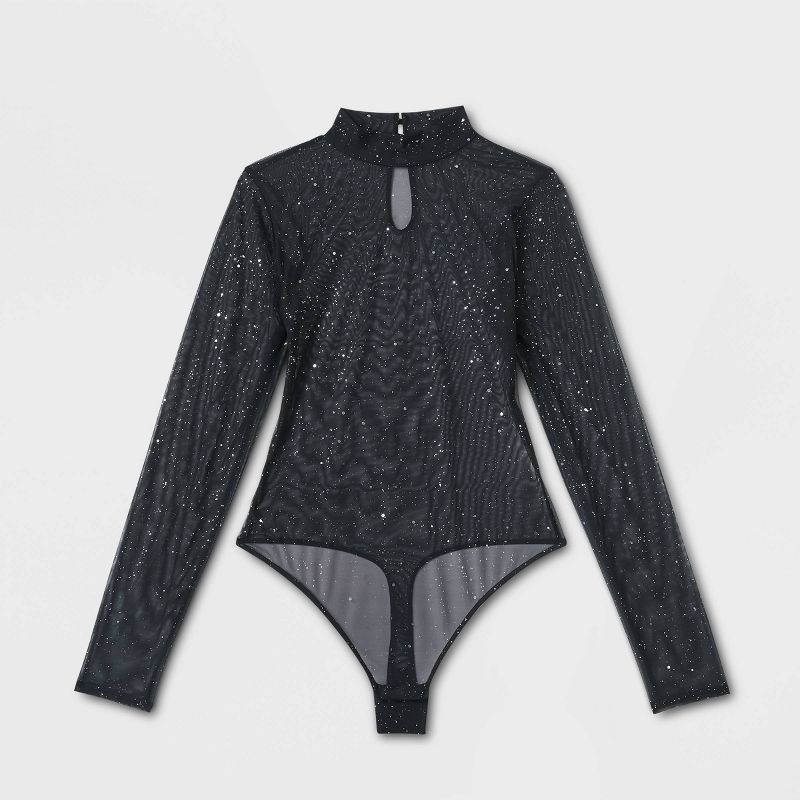 Women&#39;s Sequin Mesh Long Sleeve Lingerie Bodysuit - Auden&#8482; Black, 1 of 2