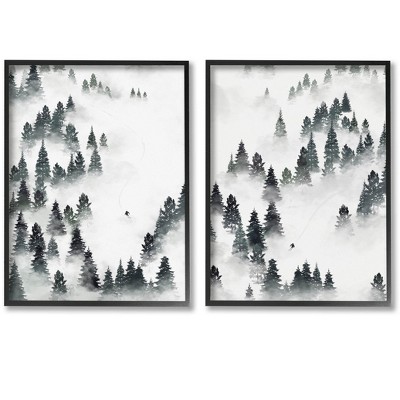 Stupell Industries Winter Ski Slopes Mountain 2 Piece Framed Giclee Art Set