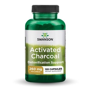 Swanson Activated Charcoal Capsules, Supports Bowel Regularity & Helps Ease Gas & Bloating, 520 mg (120 Capsules) - 1 of 4