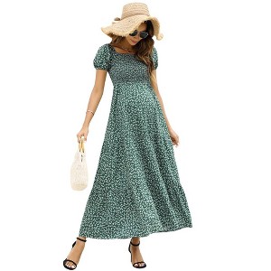 Women's Smocked Elastic Waist Tiered Maxi Dress - 1 of 1