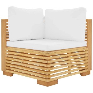 vidaXL Solid Teak Wood Patio Corner Sofa with Cream Cushions - Weather-Resistant Outdoor Furniture for Garden, Terrace or Patio - 1 of 4