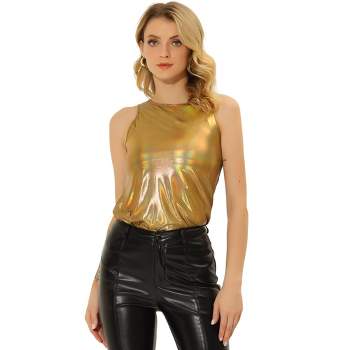 Allegra K Women's Party Shiny Sleeveless Club Metallic Tank Top Gold Medium  : Target