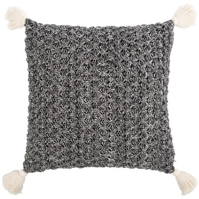 Pennie Knit Tassel Pillow - Black/Natural - 20"X20" - Safavieh