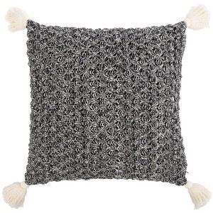 Pennie Knit Tassel Pillow - Black/Natural - 20"X20" - Safavieh - 1 of 3
