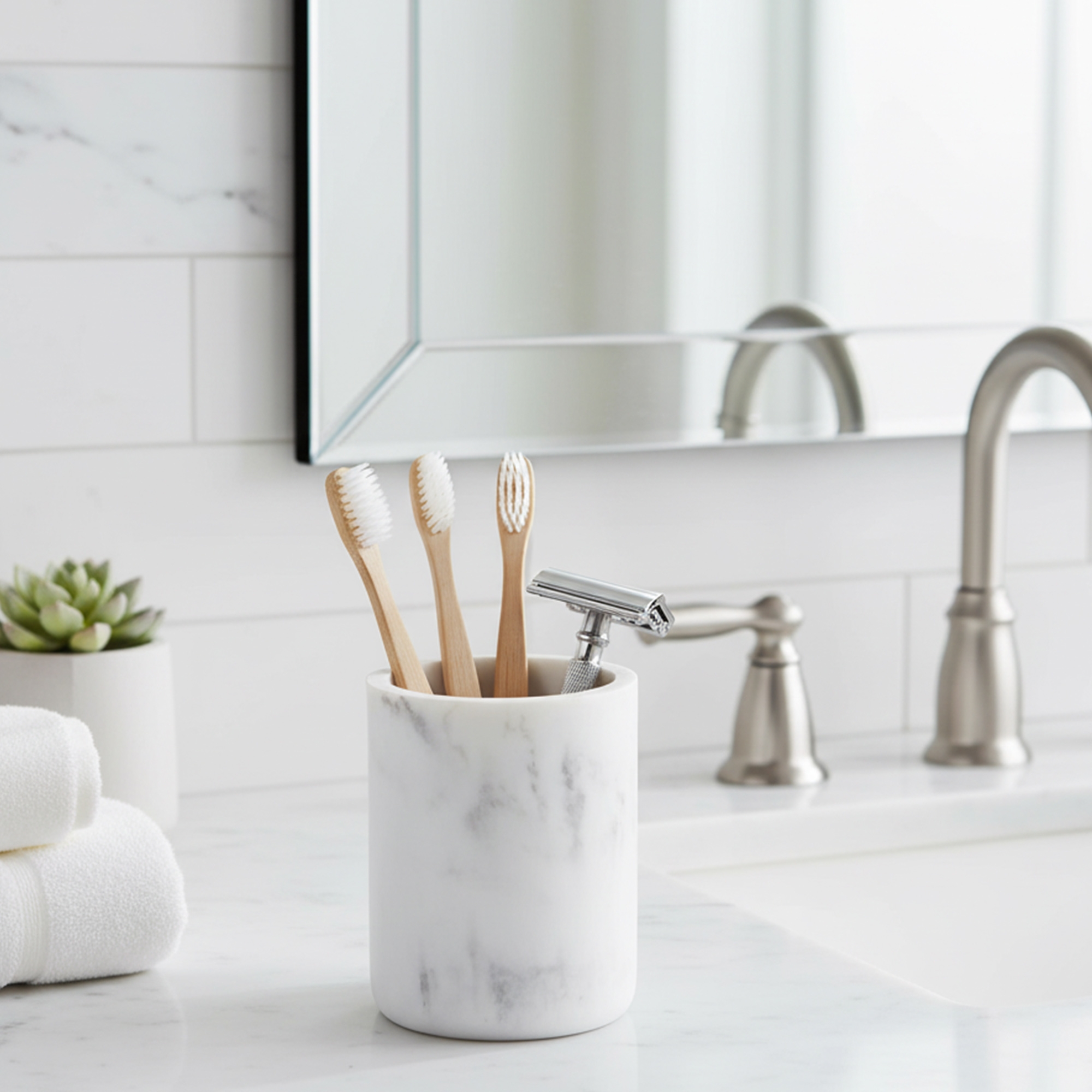 Evideco French Home Goods White Marble Resin Toothbrush Holder