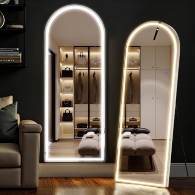 IULULU Full-Length Mirror with LEDs, Aluminum Frame, 3-Color Dimmable Light for Bedroom