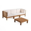 Christopher Knight Home Oana Outdoor Acacia Wood 3 Seater Sofa Chat Set with Cushions - 2 of 4