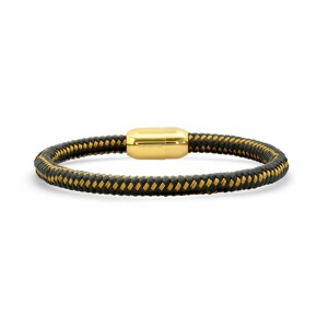 Steeltime Men's black braided leather and 18k gold plated stainless steel bracelet - 1 of 4