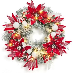 GAOMON 24 Inch Christmas Wreath with Lights, Pre-Lit Xmas Wreath with Christmas Decorations, Christmas Wreath - 1 of 4