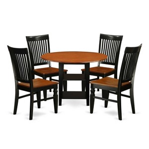 HomeStock 5-Pc Black and Cherry Finish Solid Wood Top - Round Dining Room Set - Seats 4 - 1 of 4