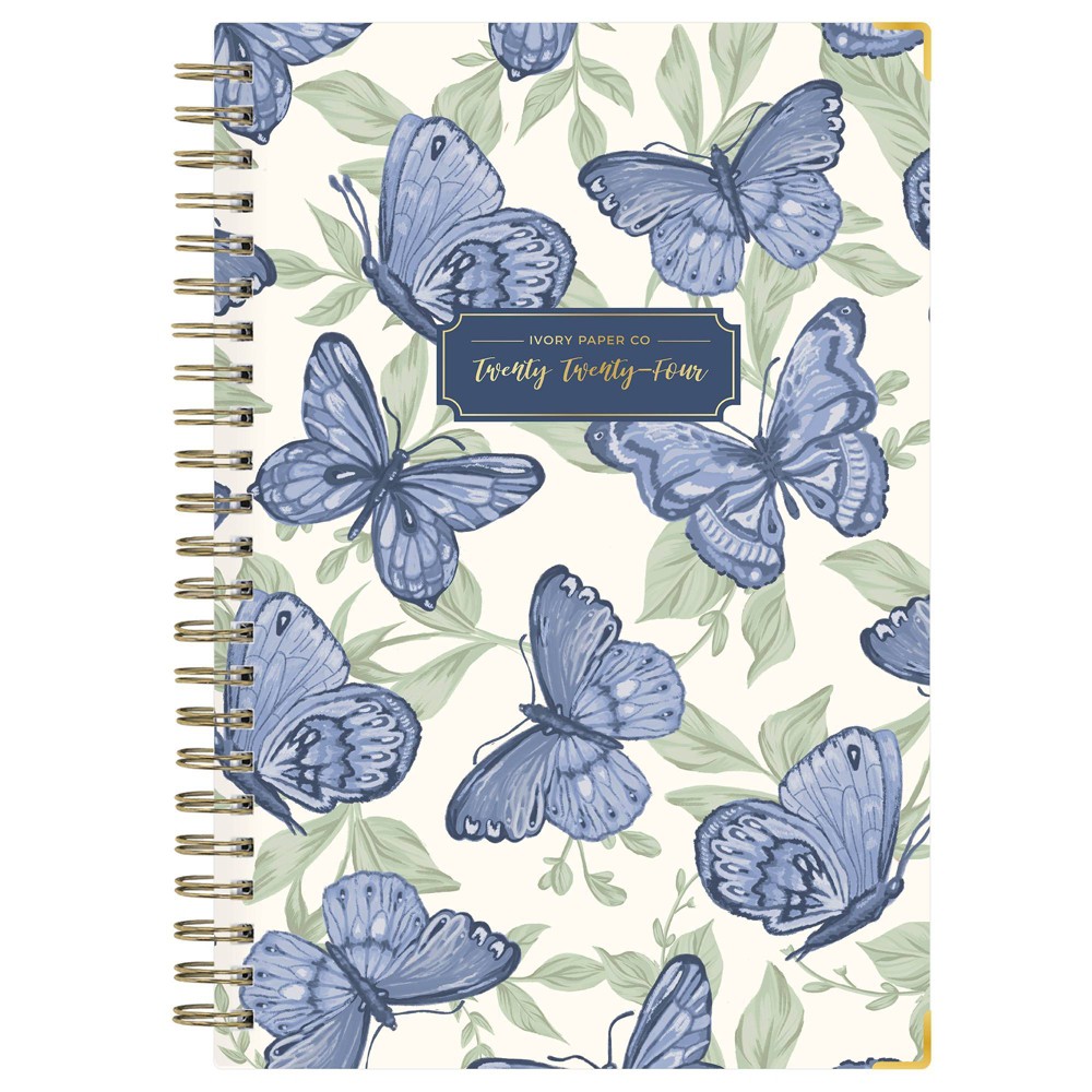 Pack of 4 Ivory Paper Co 2024 Planner 8"x5" Weekly/Monthly Wirebound Mariposas