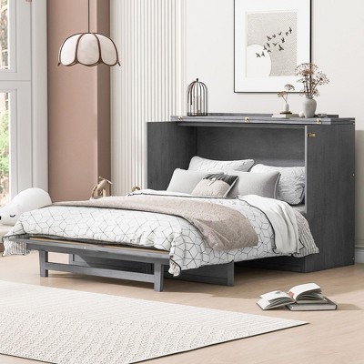 NicBex Queen Size Murphy Bed 80.5" Wooden Frame Murphy Bed Cabinet Morden Hideaway Wall Bed with Top Shelf for Living Room