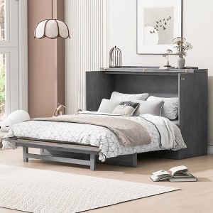 NicBex Queen Size Murphy Bed 80.5" Wooden Frame Murphy Bed Cabinet Morden Hideaway Wall Bed with Top Shelf for Living Room - 1 of 4