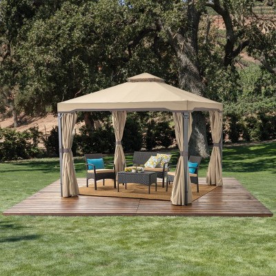 10'x10' Outdoor Canopy Gazebo, Double Roof Patio Gazebo With Steel Frame, Shade Curtains, Waterproof Table Party Tent