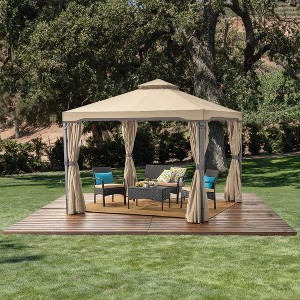 10'x10' Outdoor Canopy Gazebo, Double Roof Patio Gazebo With Steel Frame, Shade Curtains, Waterproof Table Party Tent - 1 of 4