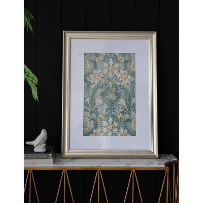 Photo 1 of 24x32 Smithsonian Floral Gold Framed Wall Art Canvas Yellow/Turquoise - AB Home: Transitional Style, Mixed Media Botanical Artwork