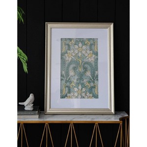 24"x32" Smithsonian Floral Gold Framed Wall Art Canvas Yellow/Turquoise - A&B Home: Transitional Style, Mixed Media Botanical Artwork - 1 of 4