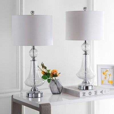 Mercury Clear Crackle Glass Table Lamp Set with White Shade