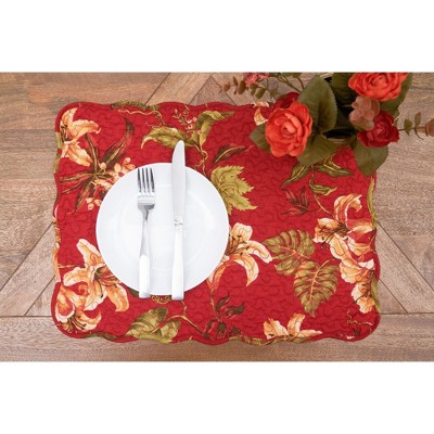 Camille Burgundy Cotton Reversible Quilted Placemats Set of 6