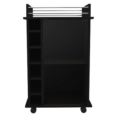 Vynxaria Bar Serving Carts, Black Two-Tier Cabinet with Glass Door and Six Cubbies